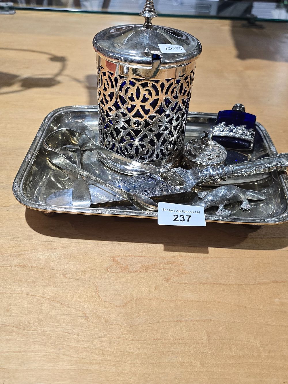 Lot 237: SELECTION OF SILVER PLATED WARE ITEMS TRAY COTTON...