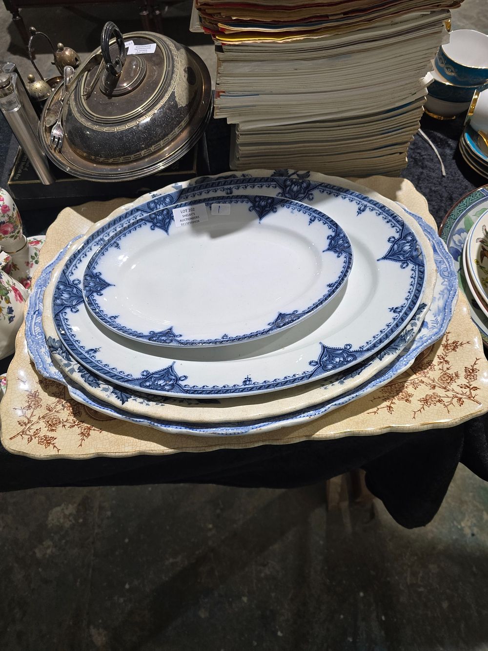 Lot 202: SELECTION F BLUE AND WHITE WARE MEAT PLATES...