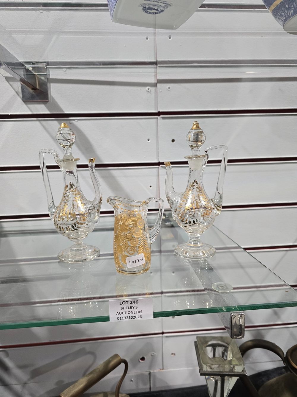 Lot 246: 3 X VARIOUS PIECES OF GILT CUT GLASS...