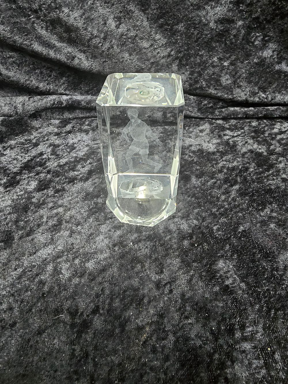 Lot 166: glass crystal paper weight footballer design