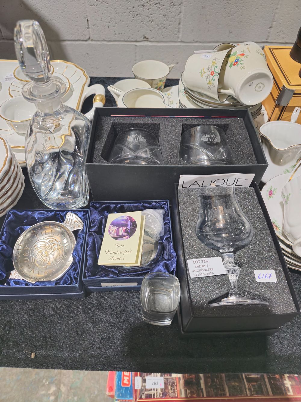 Lot 316: 1 x lalique crustal whiskey glass with maclallan whiskey glasses and decanter etc