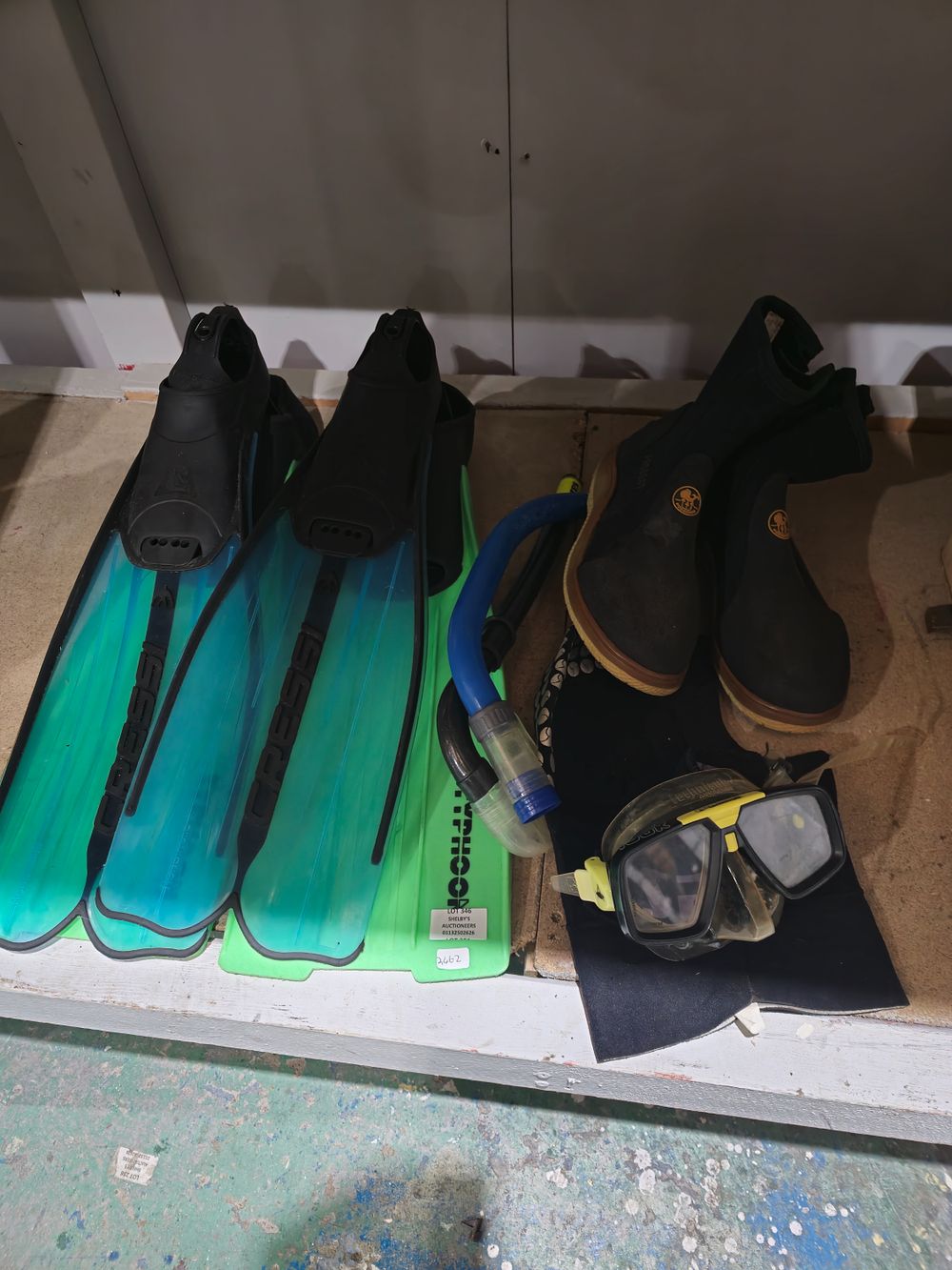 Lot 346: selection of flippers with sea shoes etc