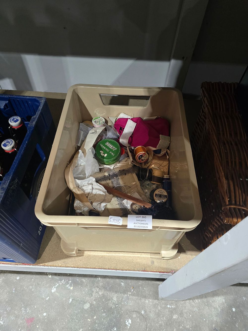 Lot 360: box containing various sewing cottons etc