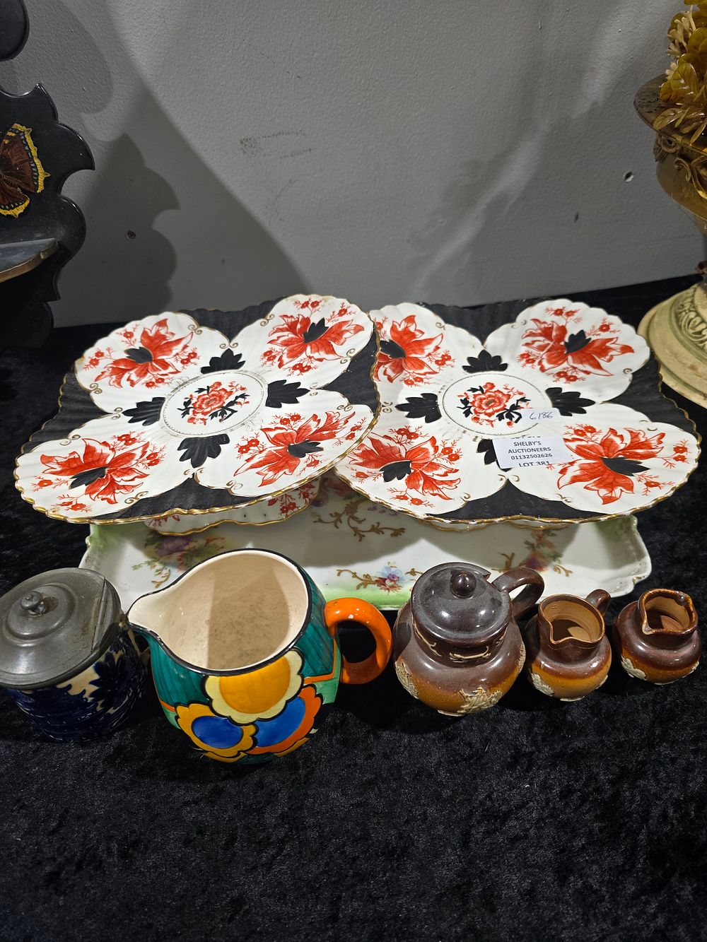Lot 376: 2 x victorian cake stands with doulton lambeth ware etc