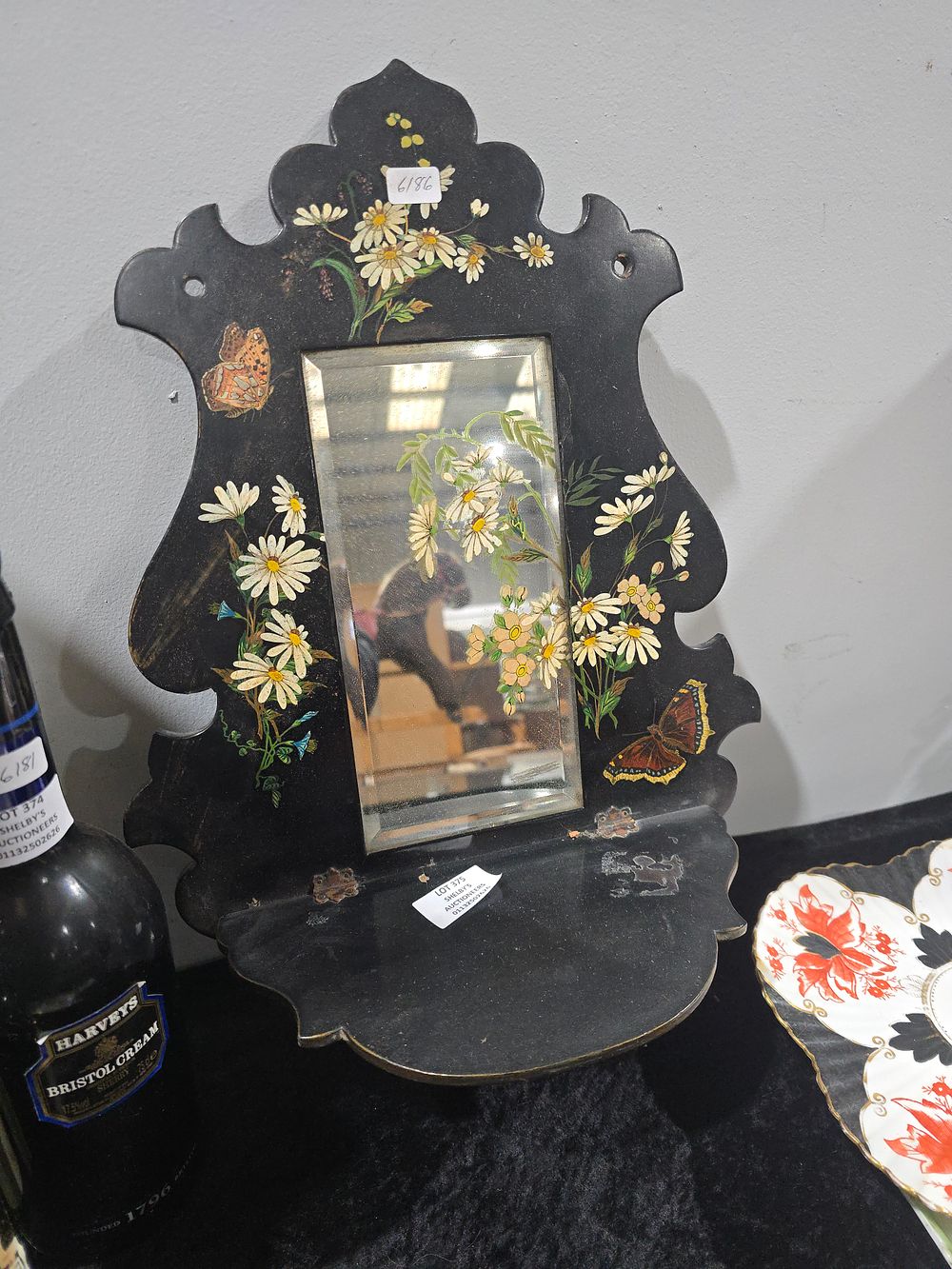 Lot 375: victorian small hand decorated mirror