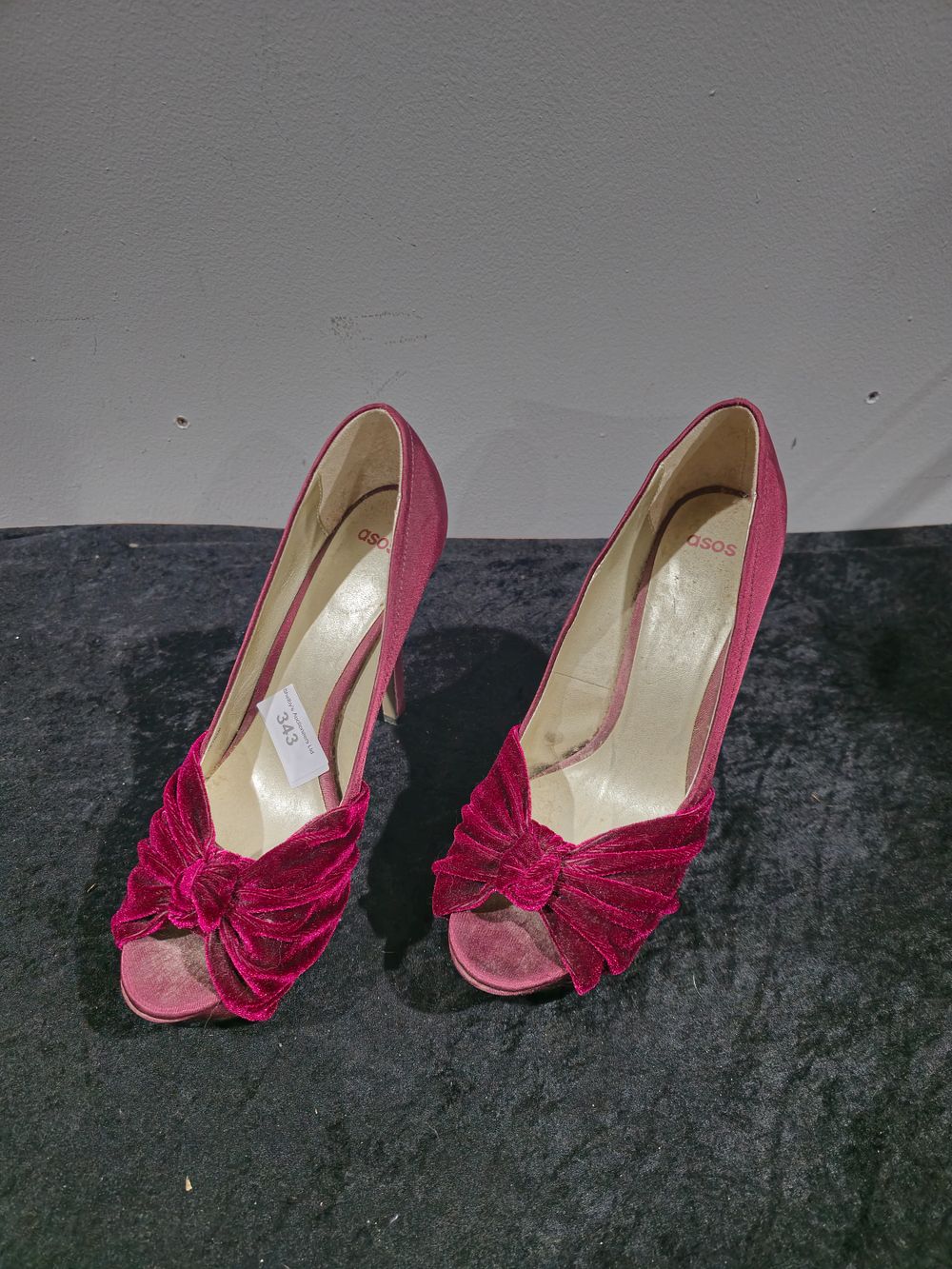 Lot 343: pair of red peep toe high heels size 5 asos