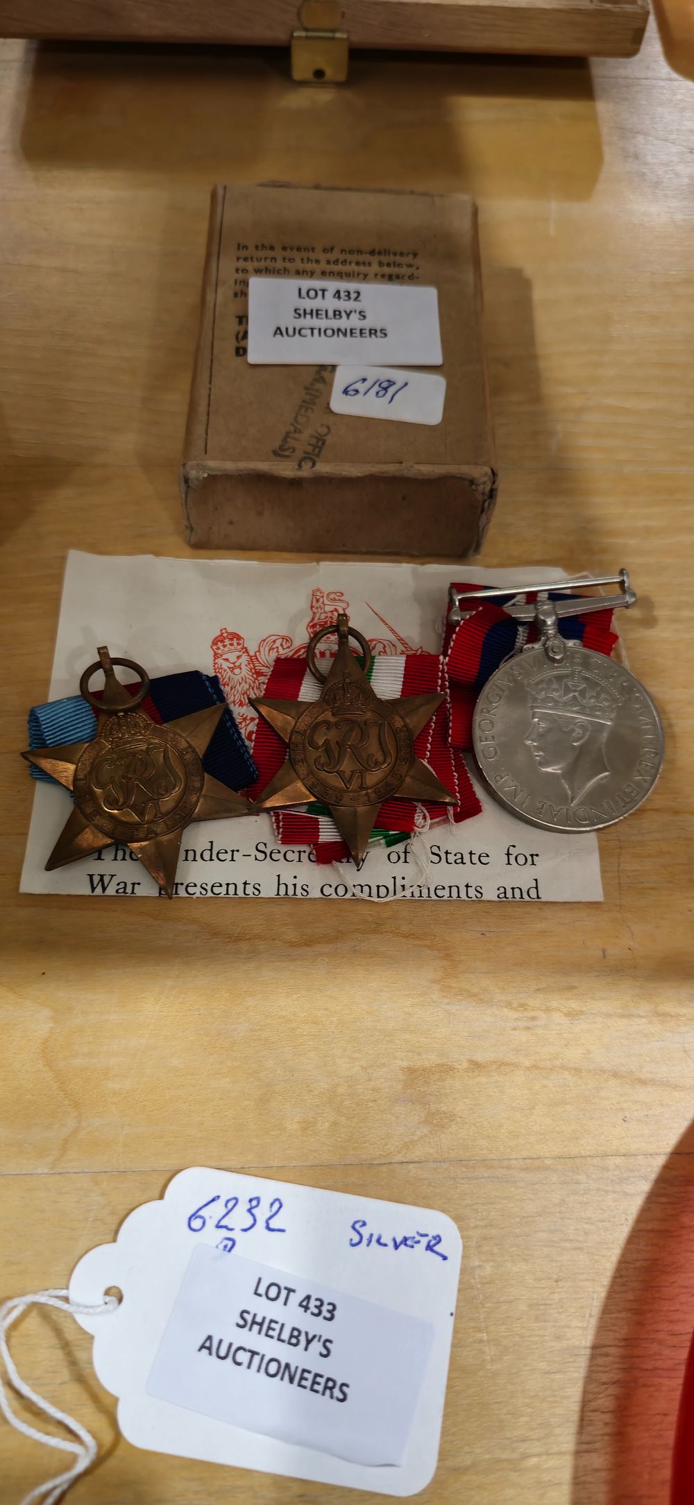 Lot 432: set of 3 ww2 medals defence medal italy star and 1945 star with box