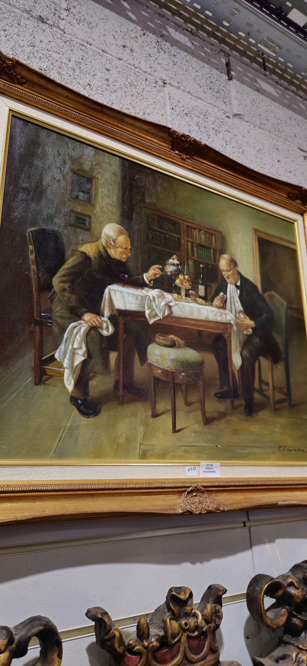 Lot 205: 1 x e lawson oil on canvas depicting dining in the tavern
