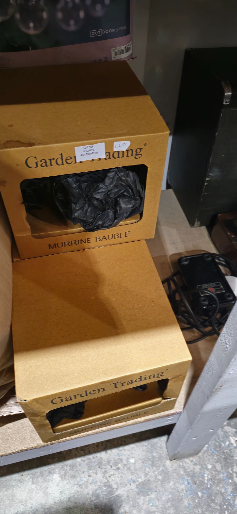 Lot 309: selection of large glass tree baubles with next tree lights