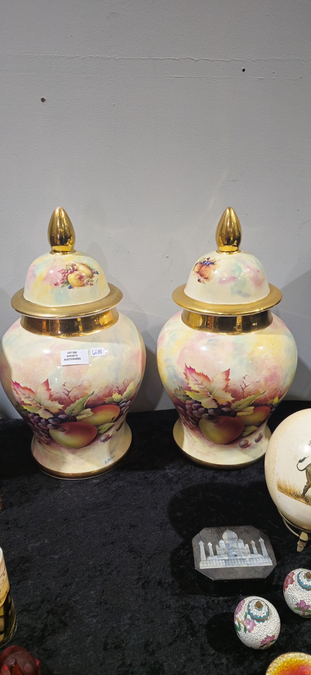 Lot 336: pair of large english made d wallace decorated ginger jars