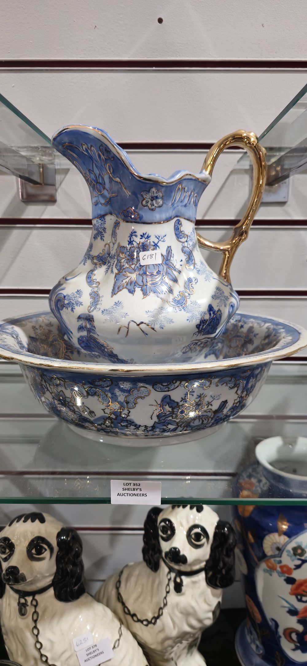 Lot 352: blue and white ware oriental design wash jug and bowl