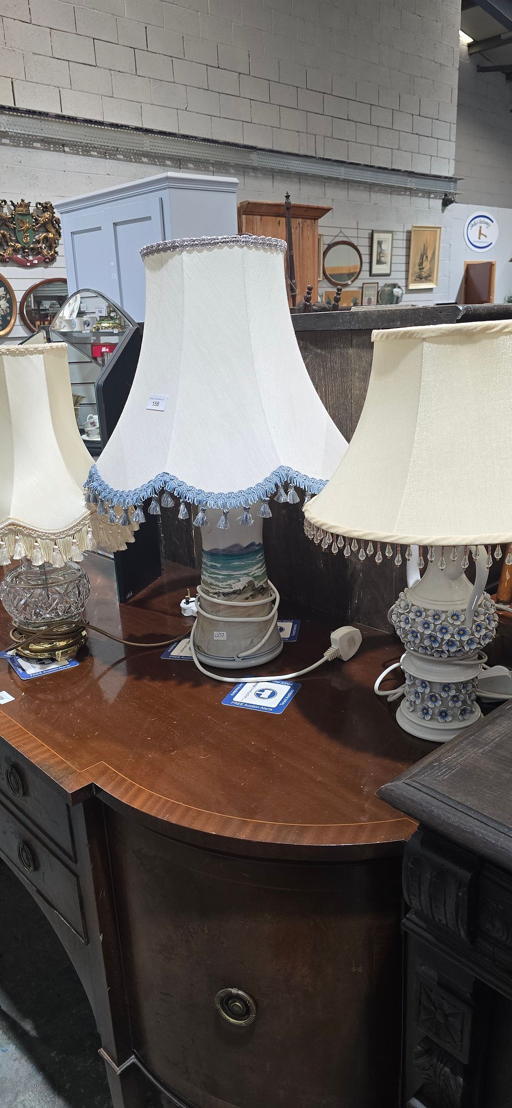 Lot 158: 3 x various pottery and glass table lamps