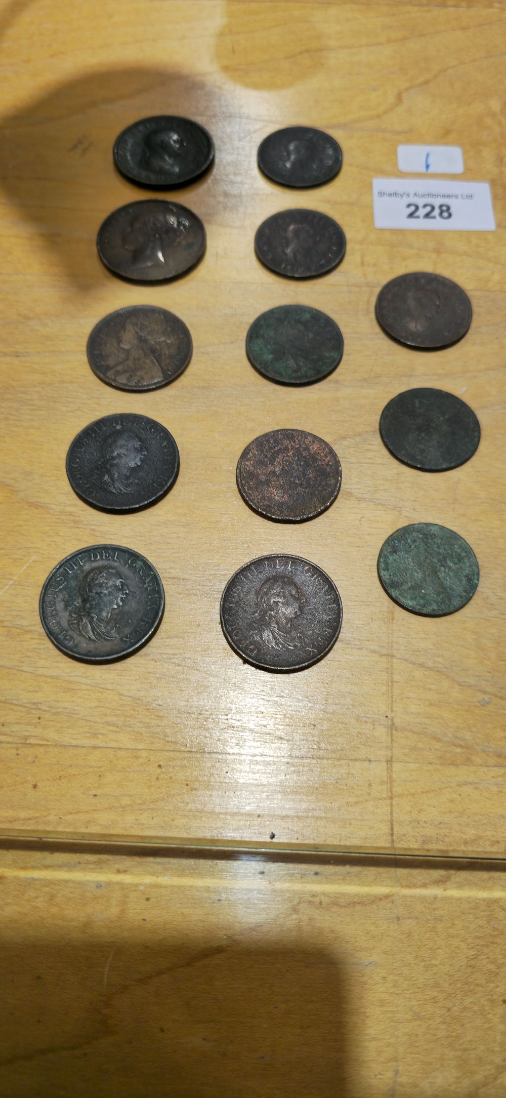 Lot 228: selection of various circa 1800s copper coins etc