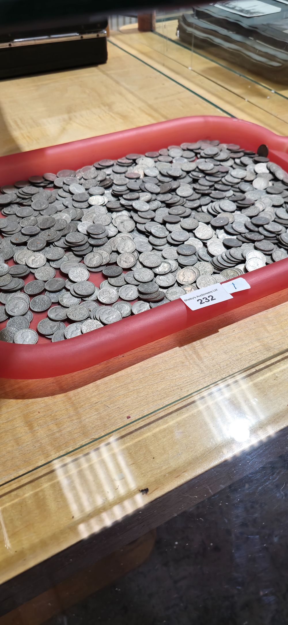 Lot 232: tray containing various six pence coins