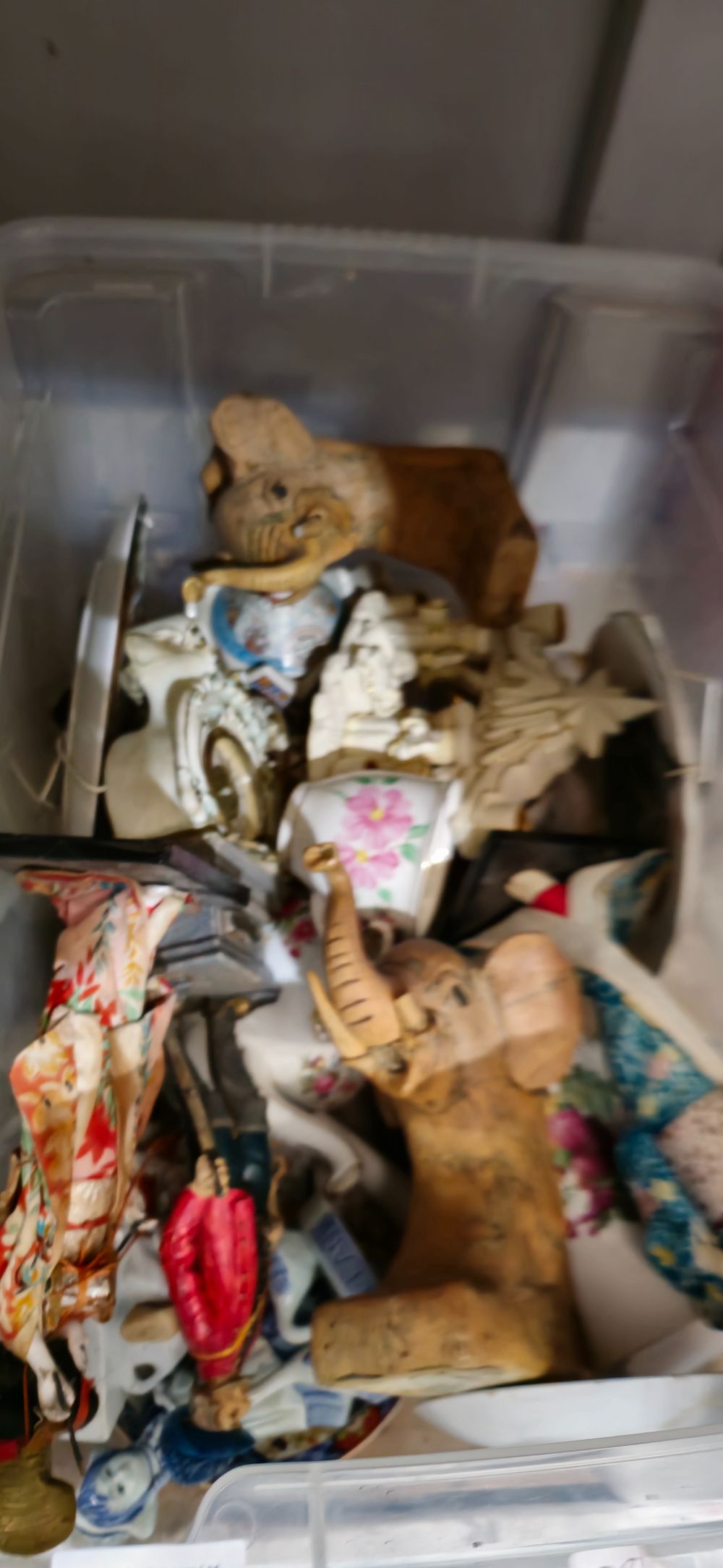 Lot 330: box containing pottery ware items oriental figures etc