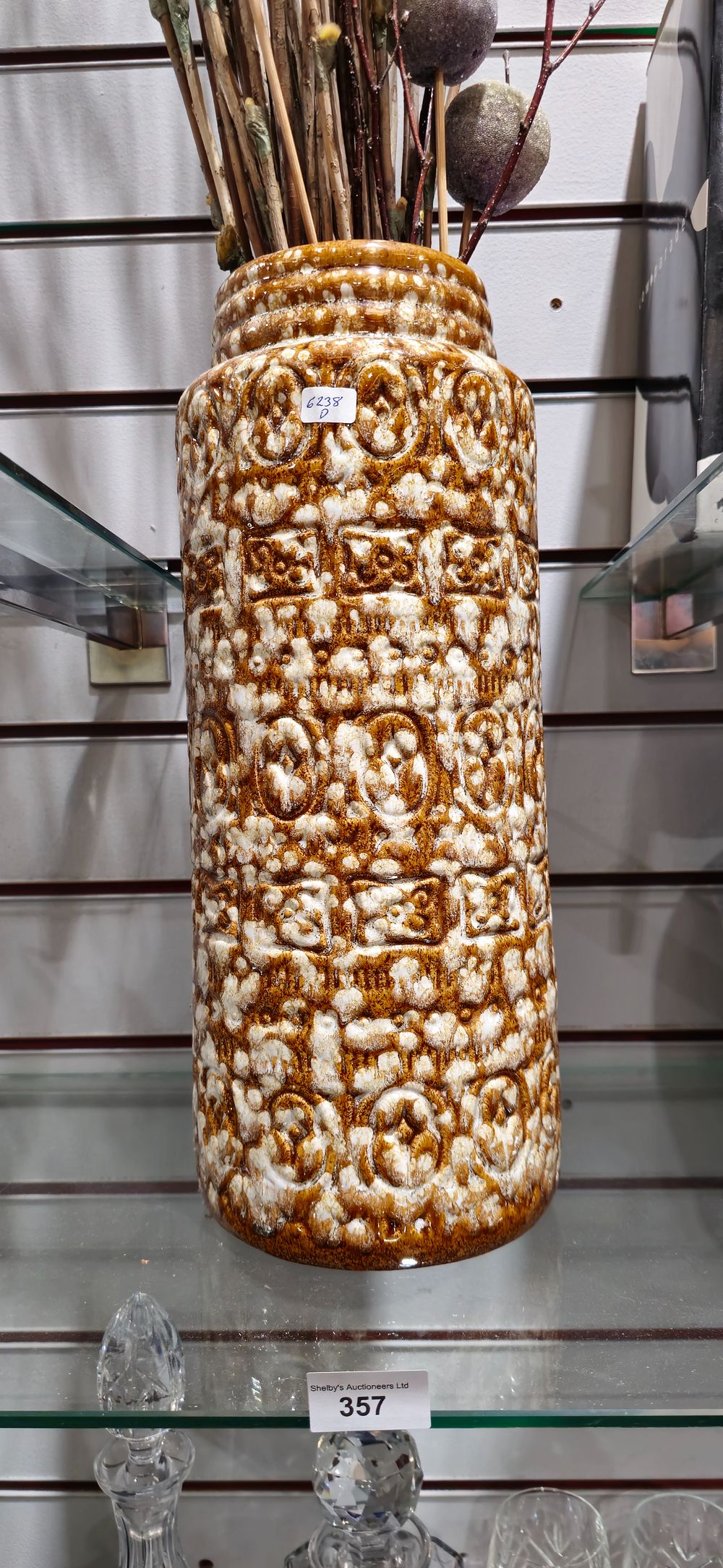 Lot 357: large german pottery vase with fake foliage