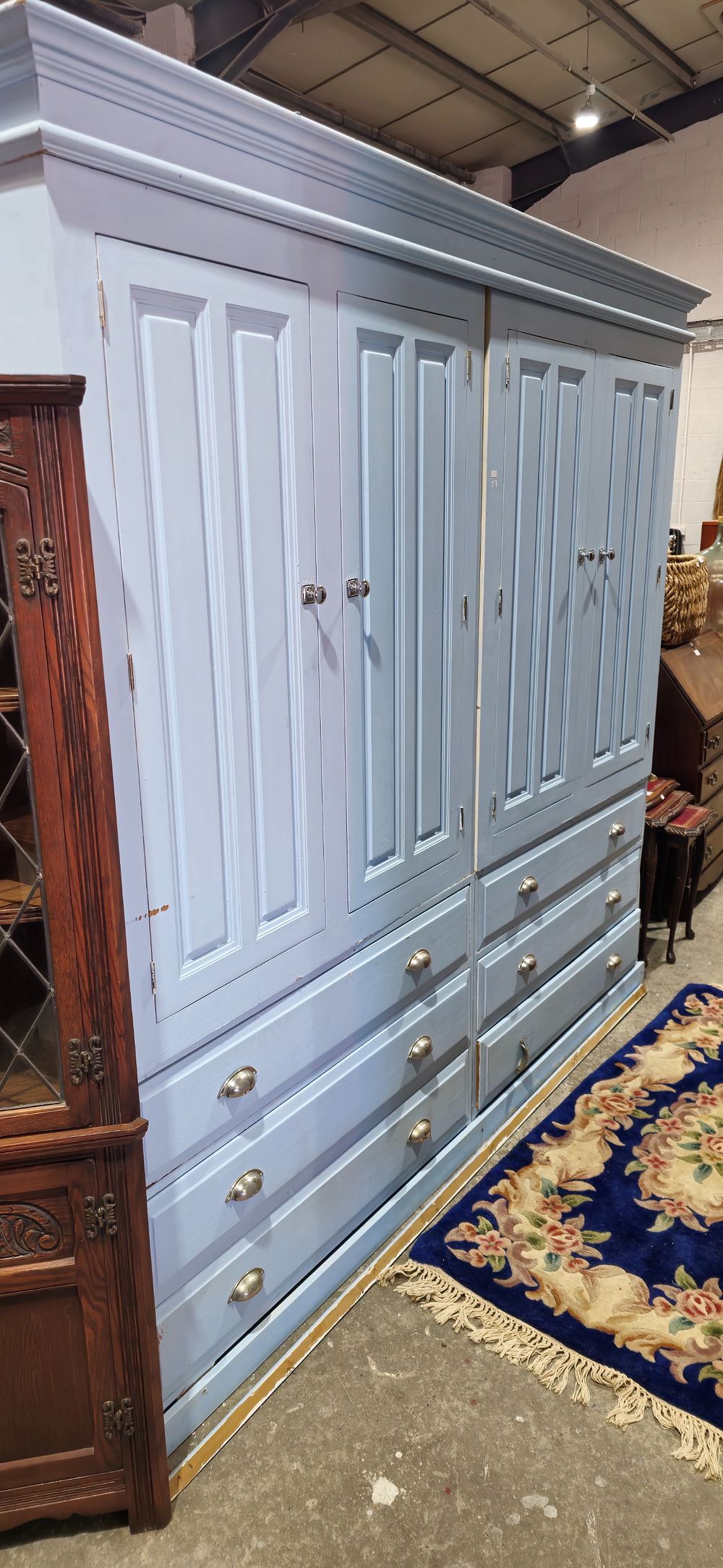 Lot 150: large 4 door 6 drawer pine painted wardrobe