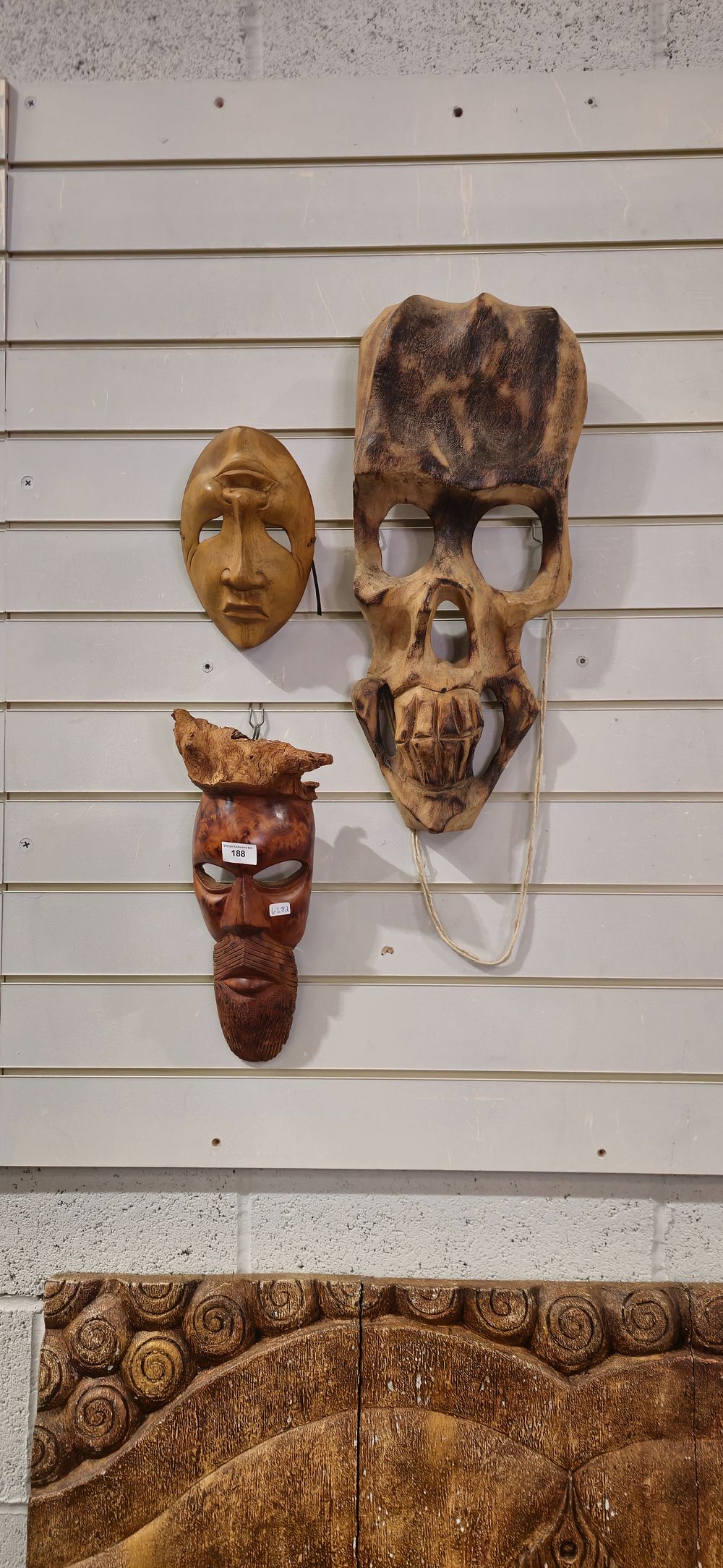 Lot 188: 3 x various wooden wall masks