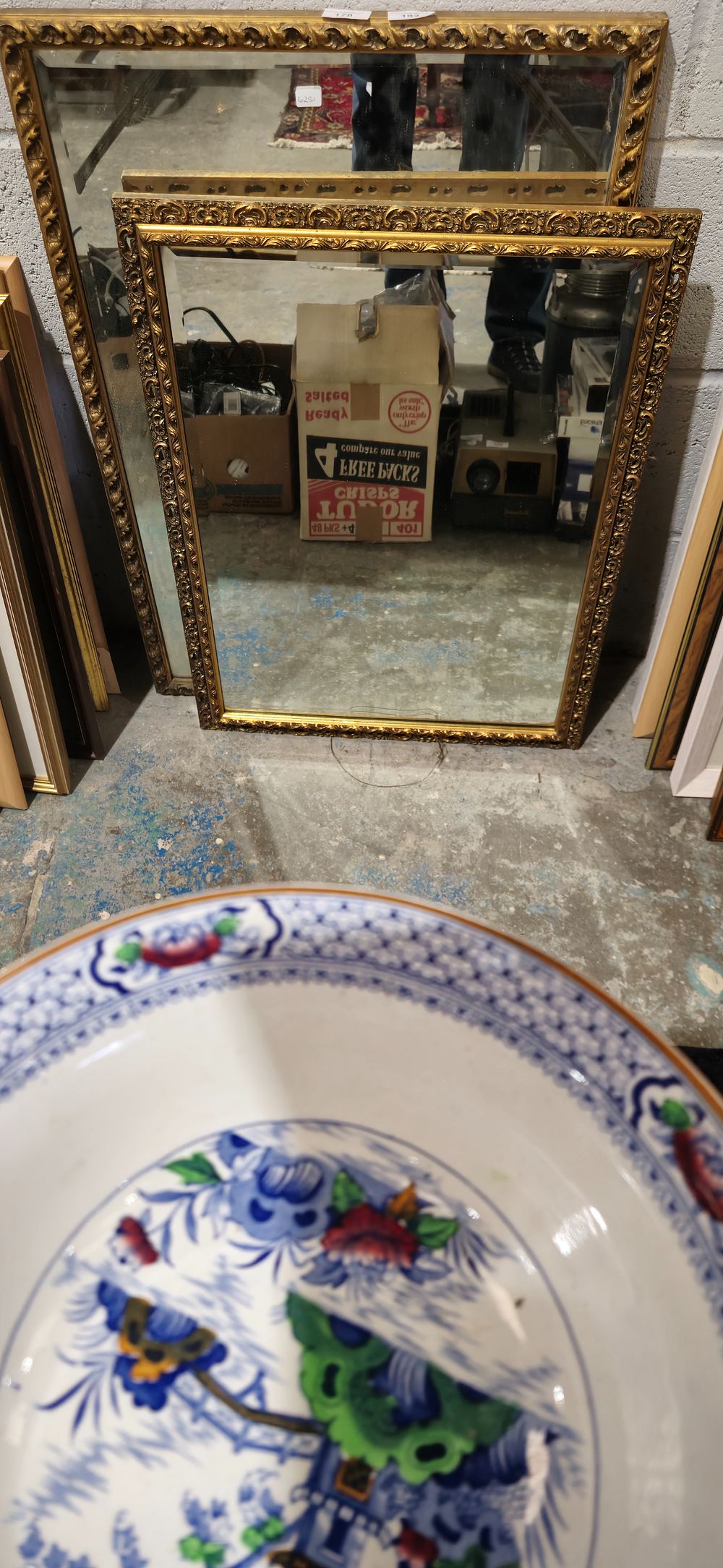 Lot 192: 2 x heavy wooden gilt framed hall mirrors