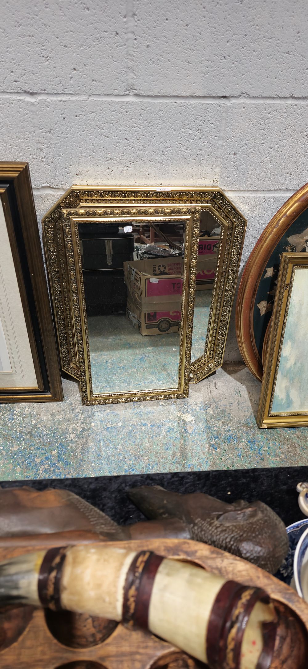 Lot 198: 2 x heavy gilt framed wall mirrors