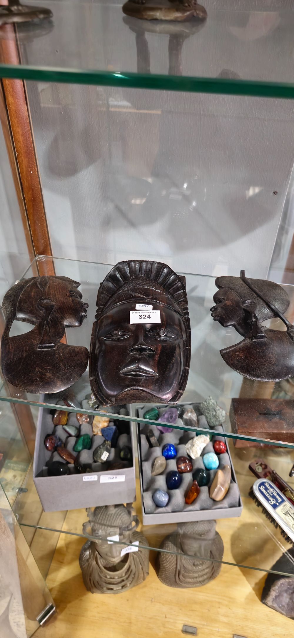 Lot 324: 3 x various wooden african wall masks