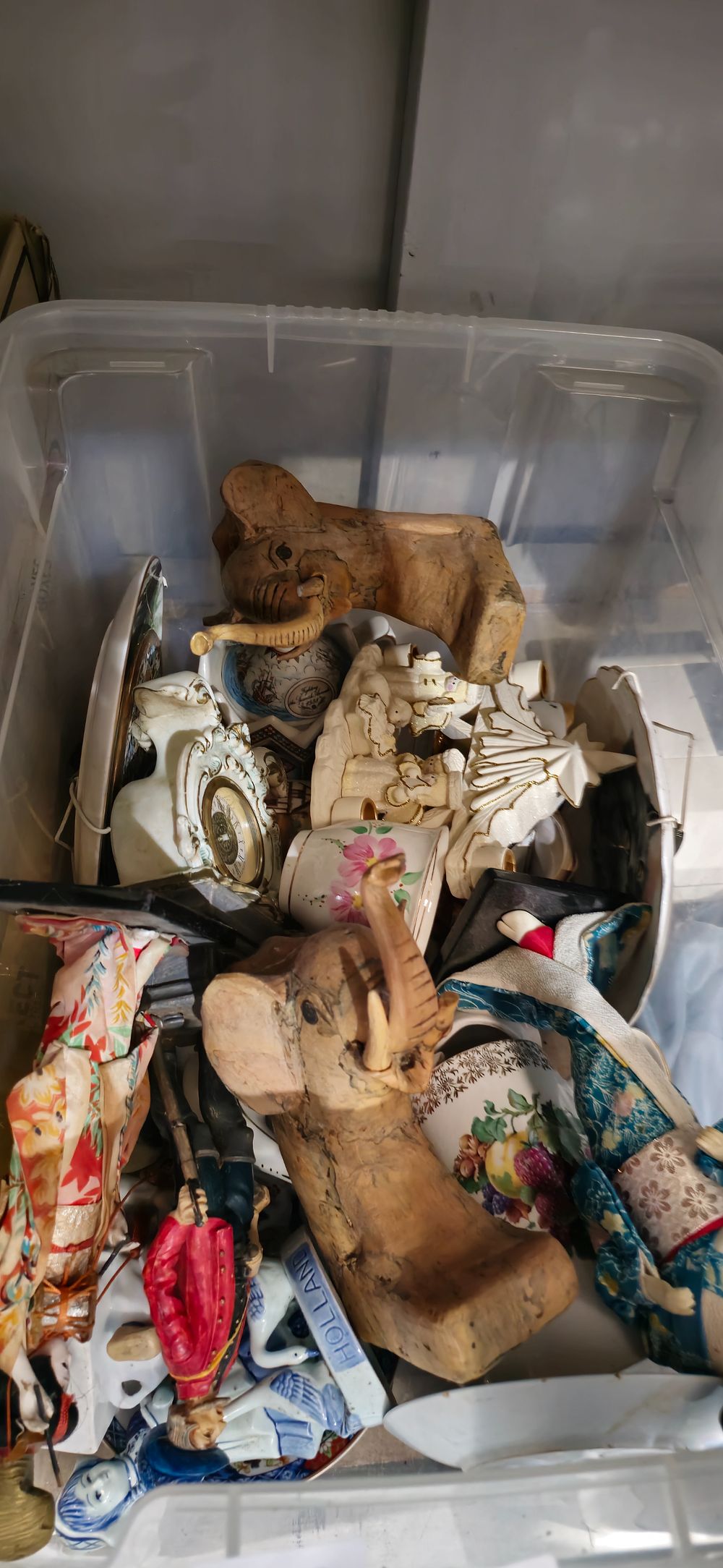 Lot 403: box containing pottery ware items oriental figures etc