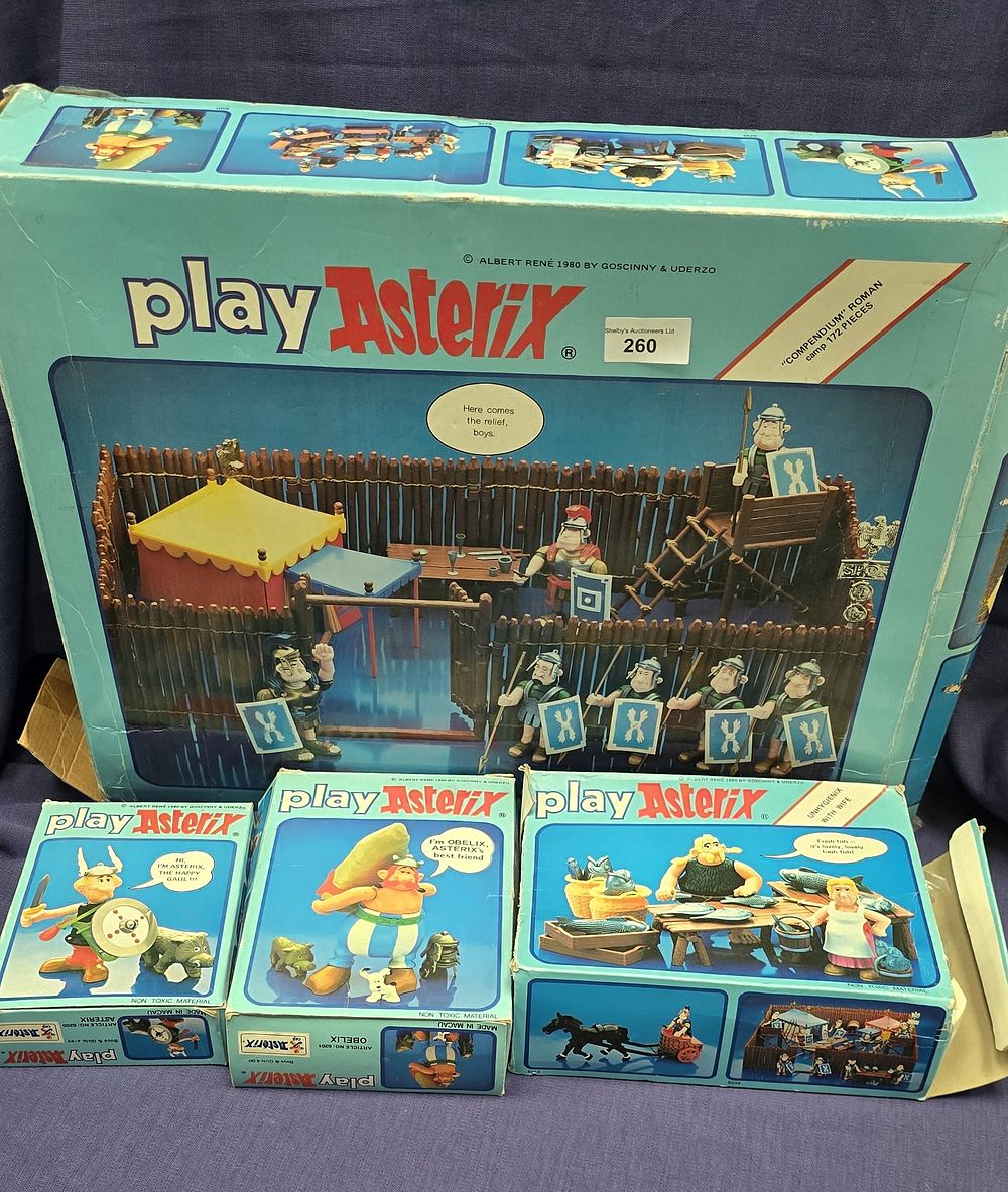 Lot 186: 4 play asterix boxed figures with play camp