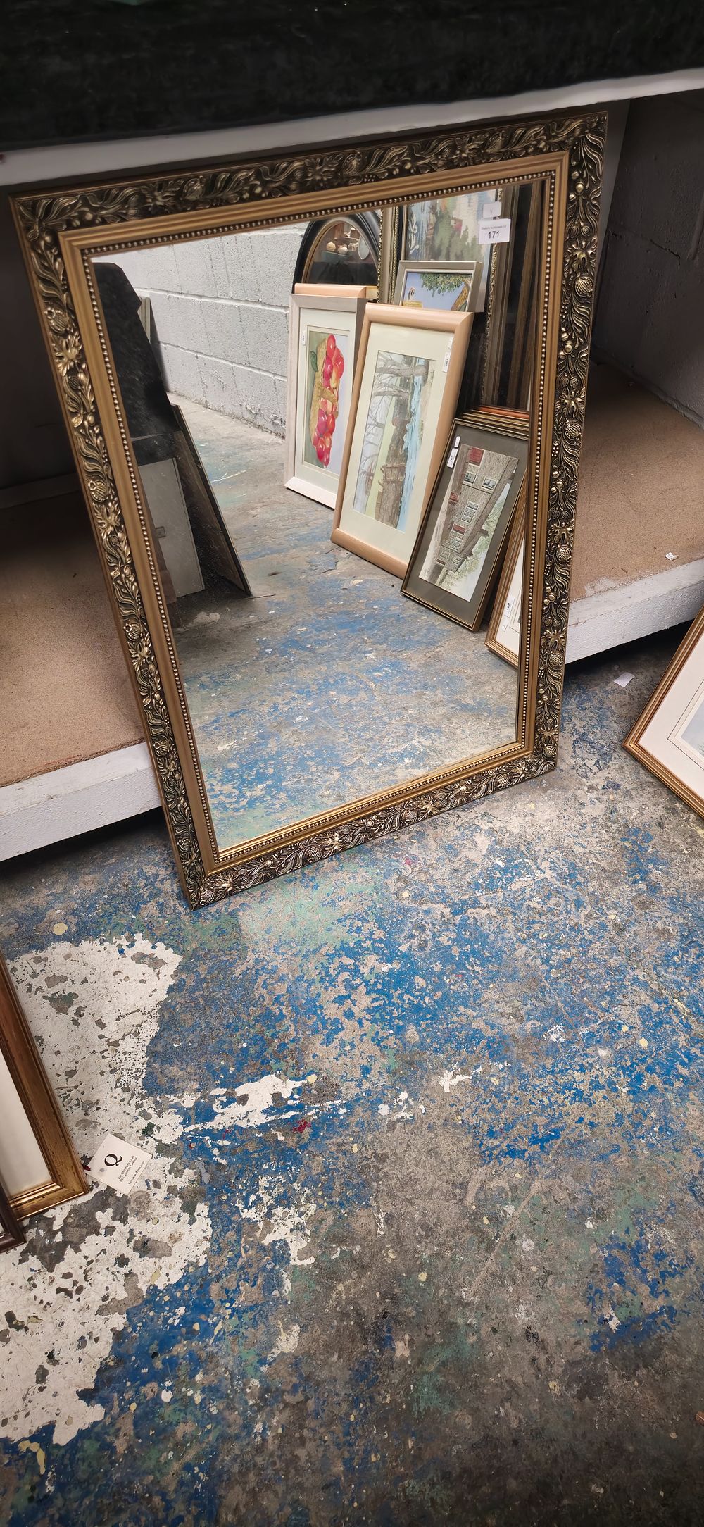 Lot 171: large heavy gilt framed hall mirror
