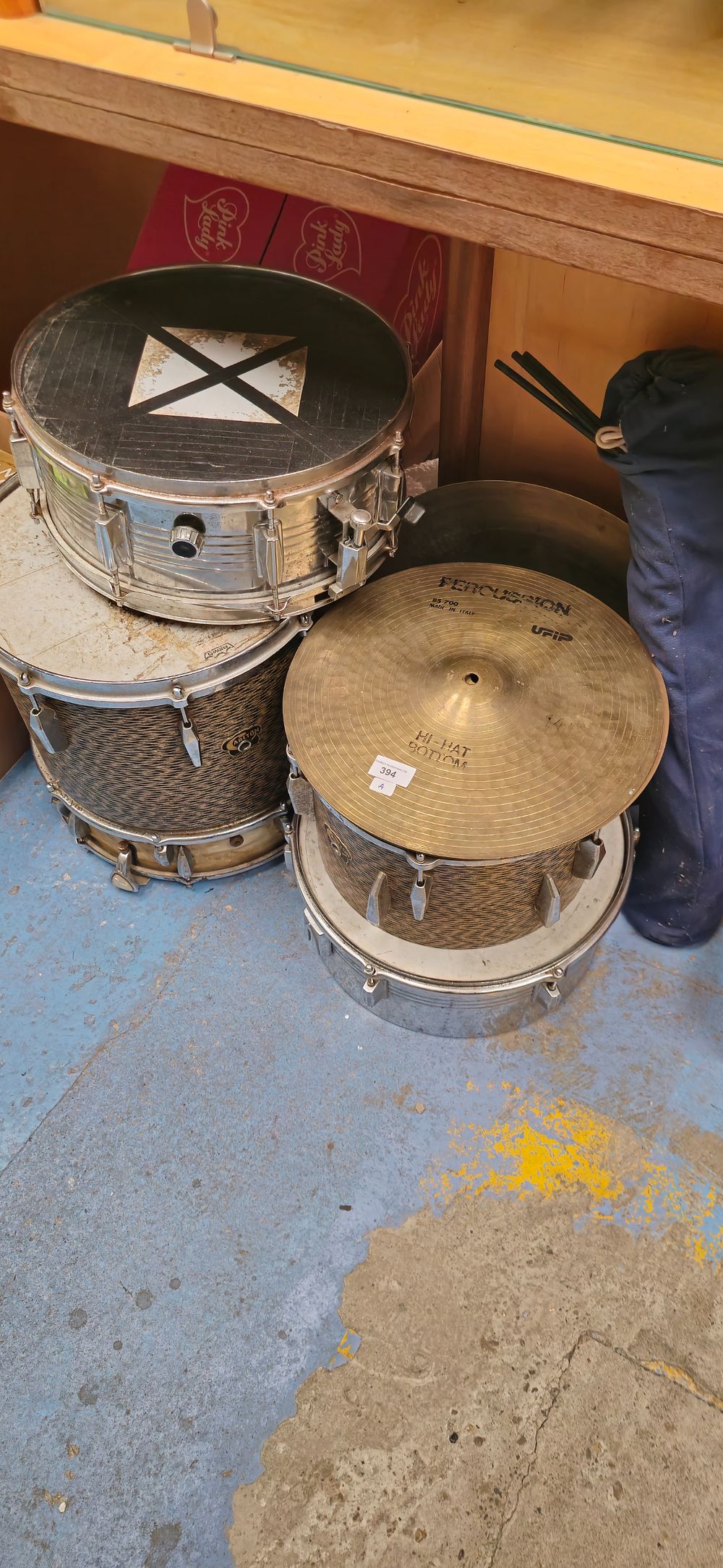 Lot 394: selection of various drums and cymbals