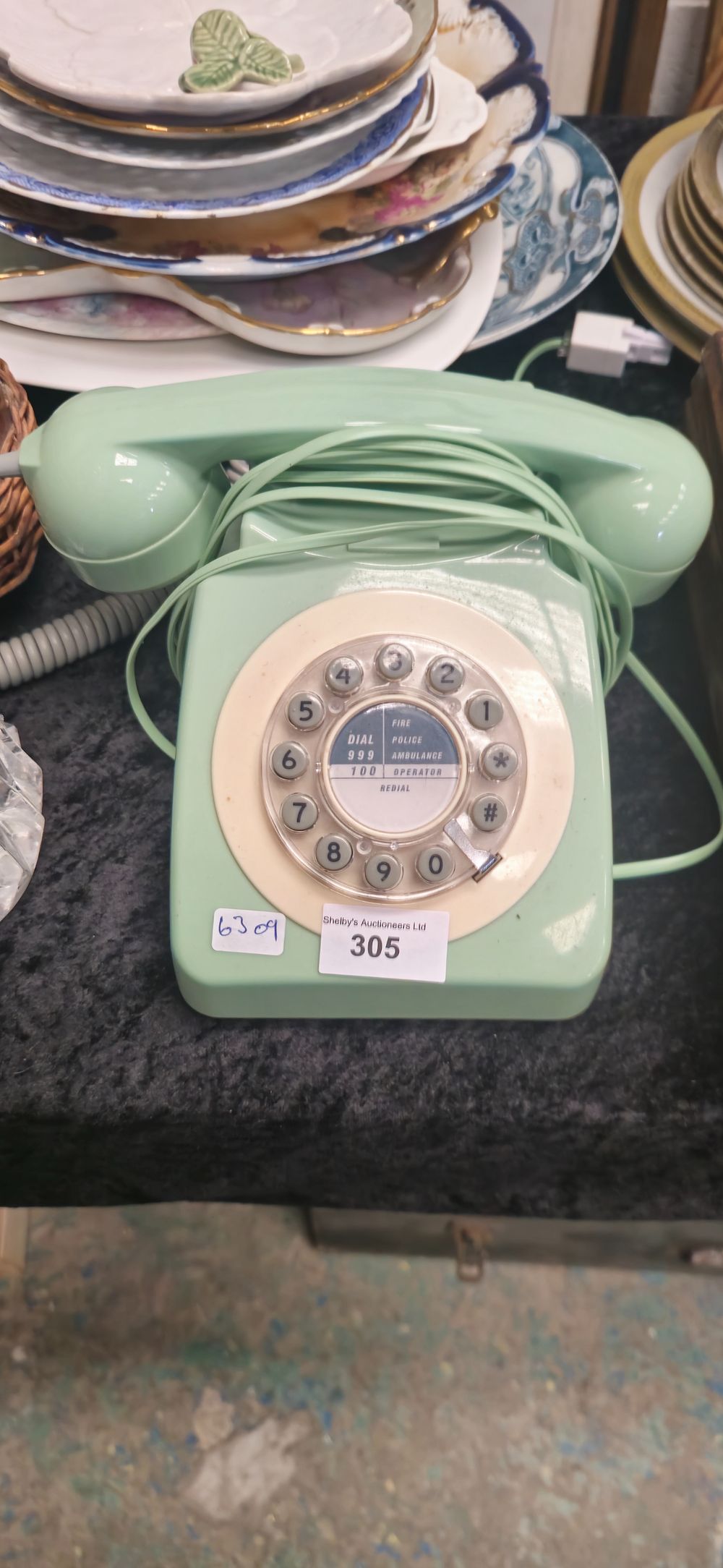 Lot 305: vintage green telephone