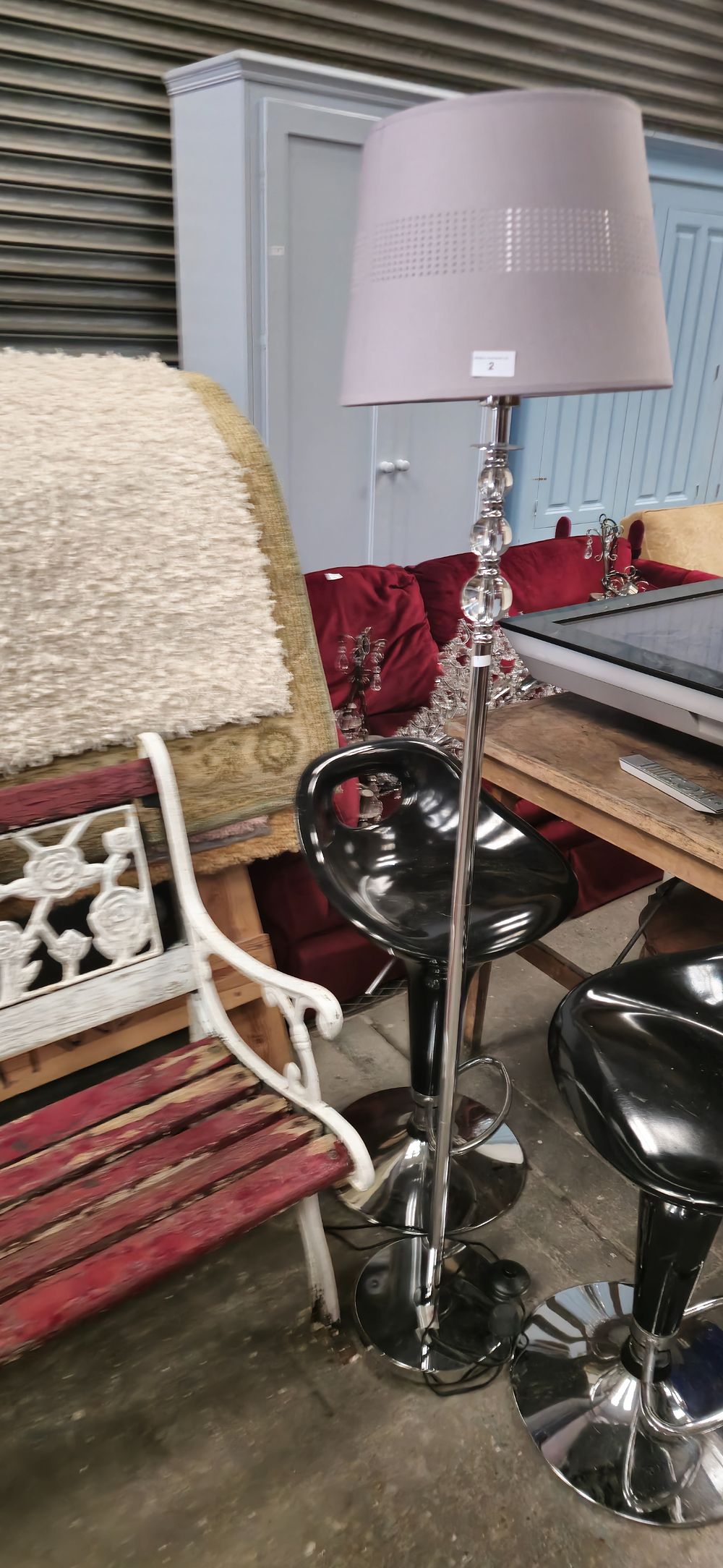Lot 317: chrome and plastic detail standard lamp with alabaster and brass standard lamp
