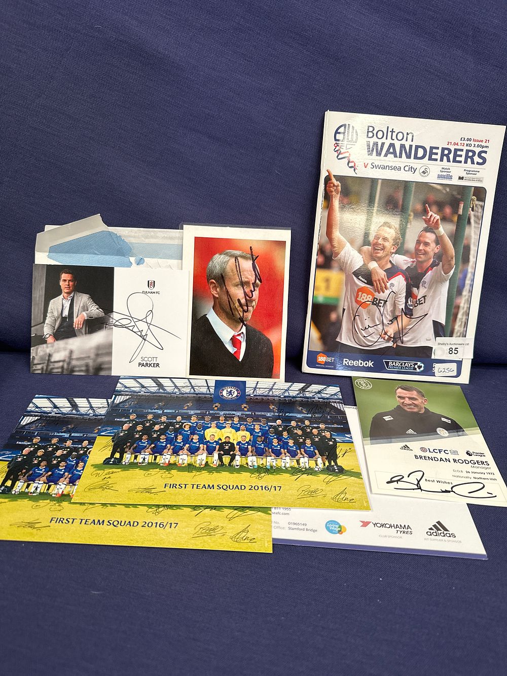 Lot 85: Selection of various signed football club items Fulham Bolton etc