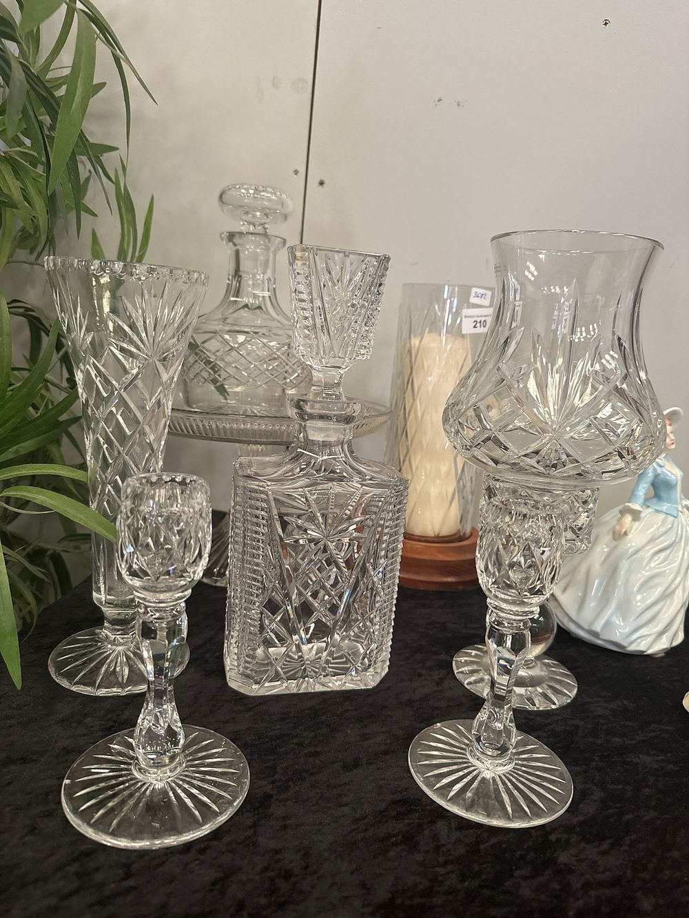 Lot 210: Selection of various crystal ware items decanters etc