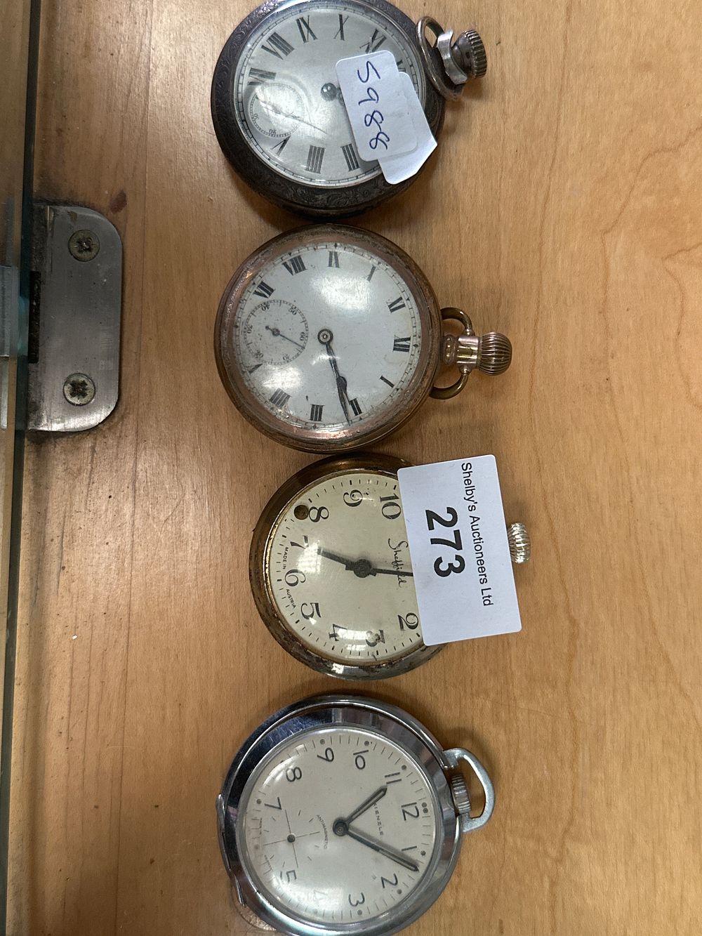 Lot 273: 4 x various pocket watches kenzle Sheffield etc