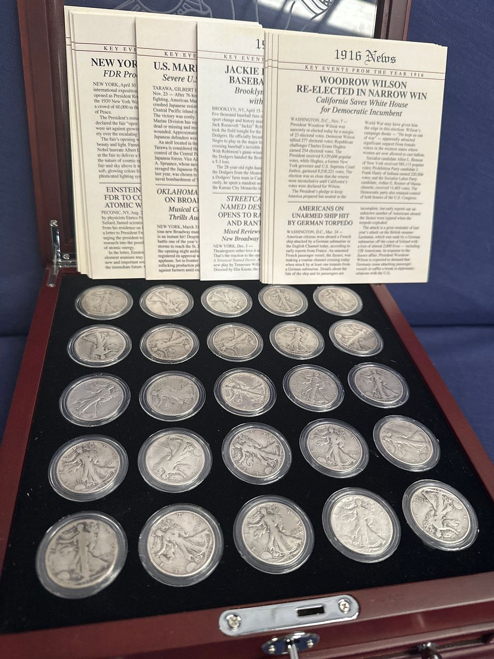 Lot 288: The complete collection of walking liberty half dollars pcs stamps and coins