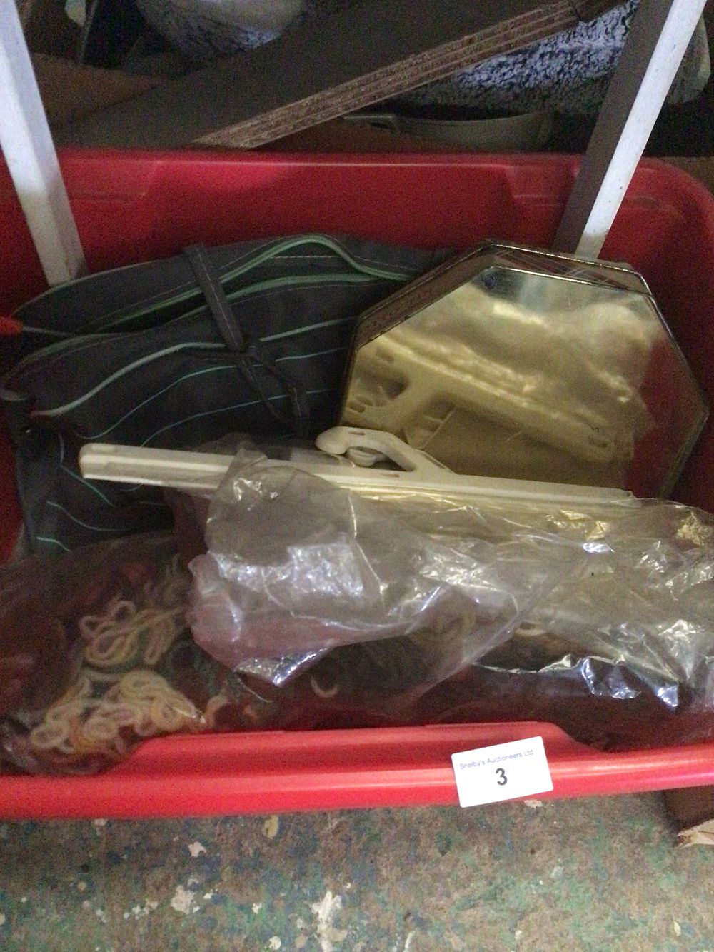 Lot 3: Box containing various wool items and knitting needles etc