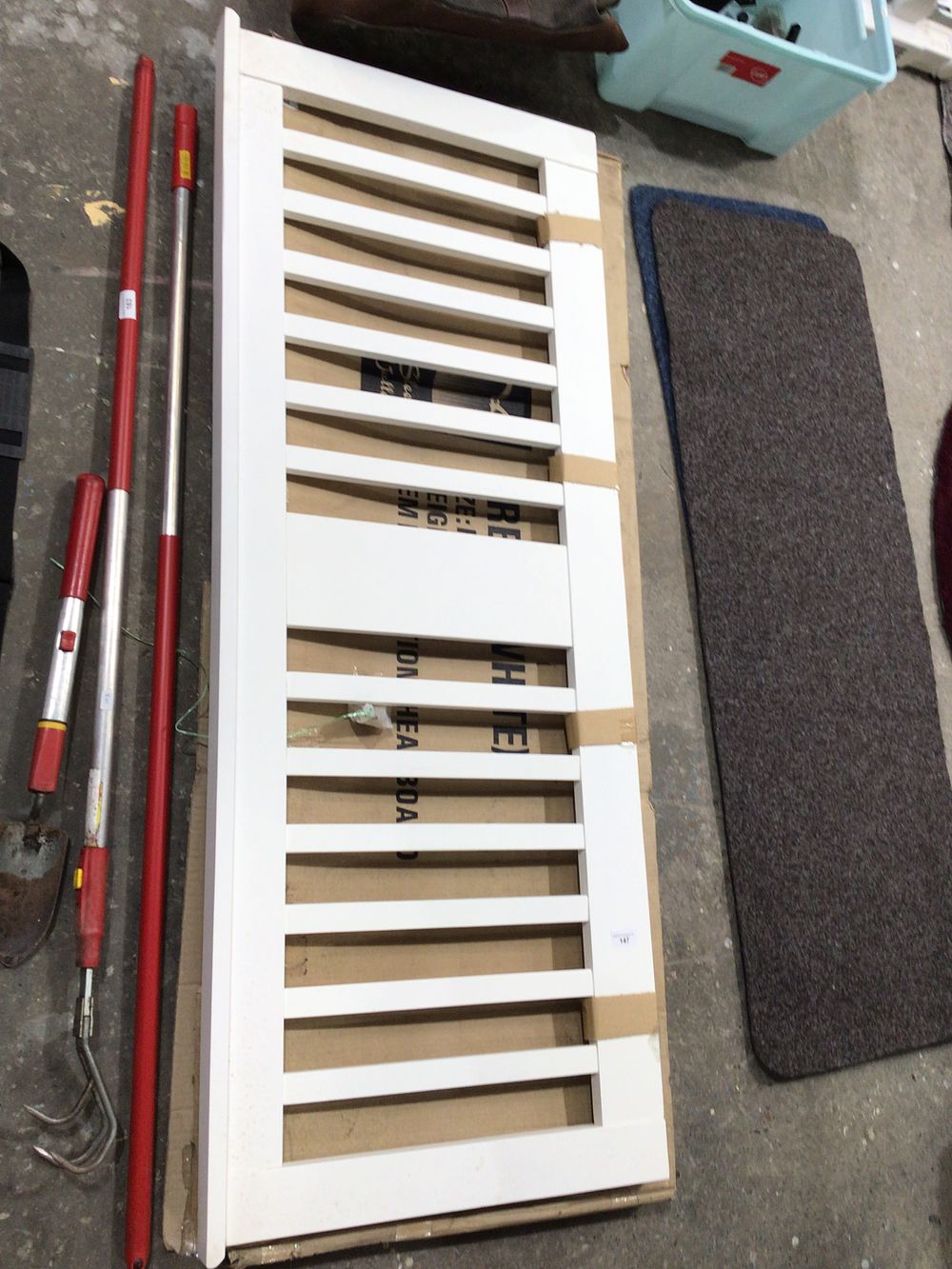 Lot 147: Sleepy valley 5ft king size white new headboard...