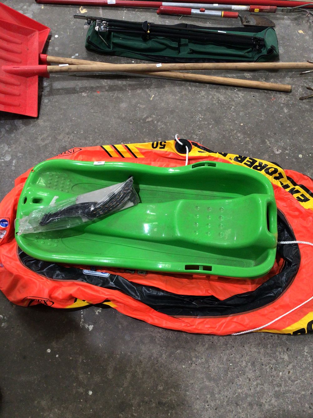 Lot 166: Small bow up rubber dingy with child’s plastic...