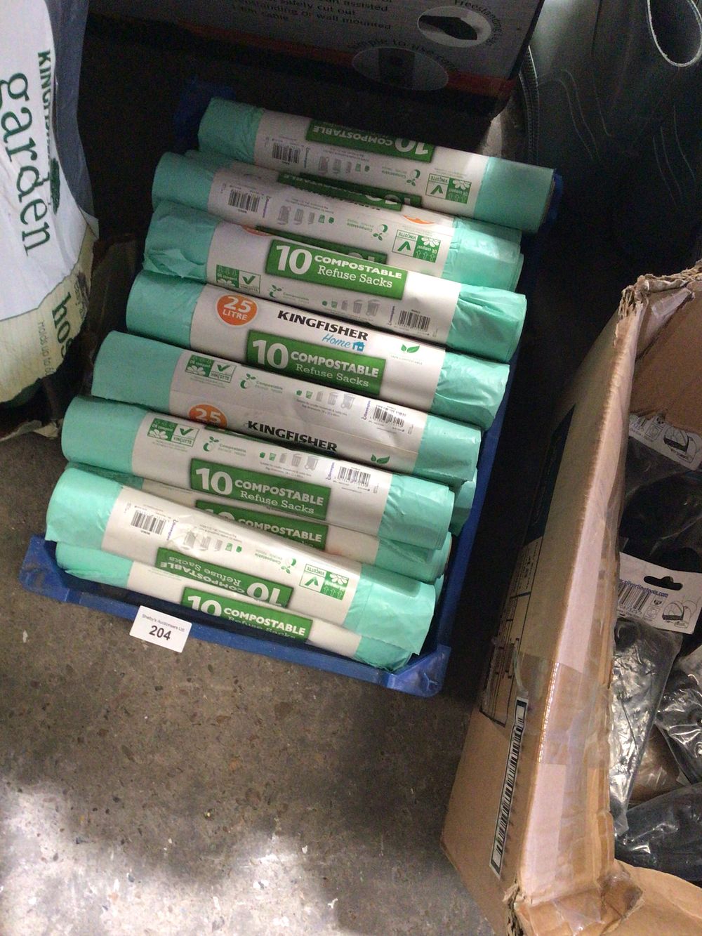 Lot 204: Box containing large amount of compostable refuse sacks...