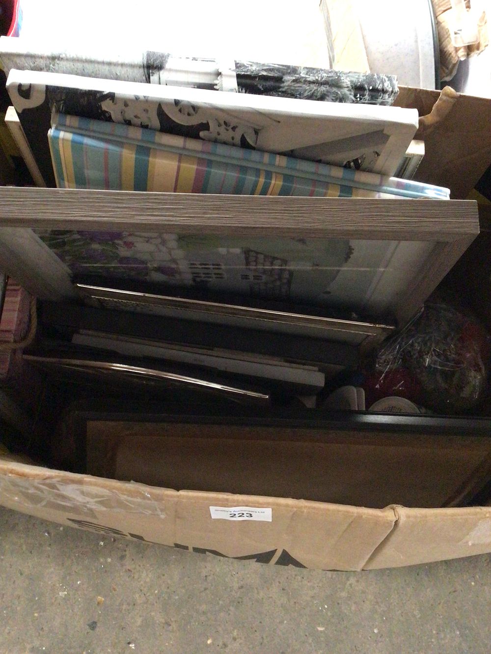 Lot 223: Box containing various frames wool etc