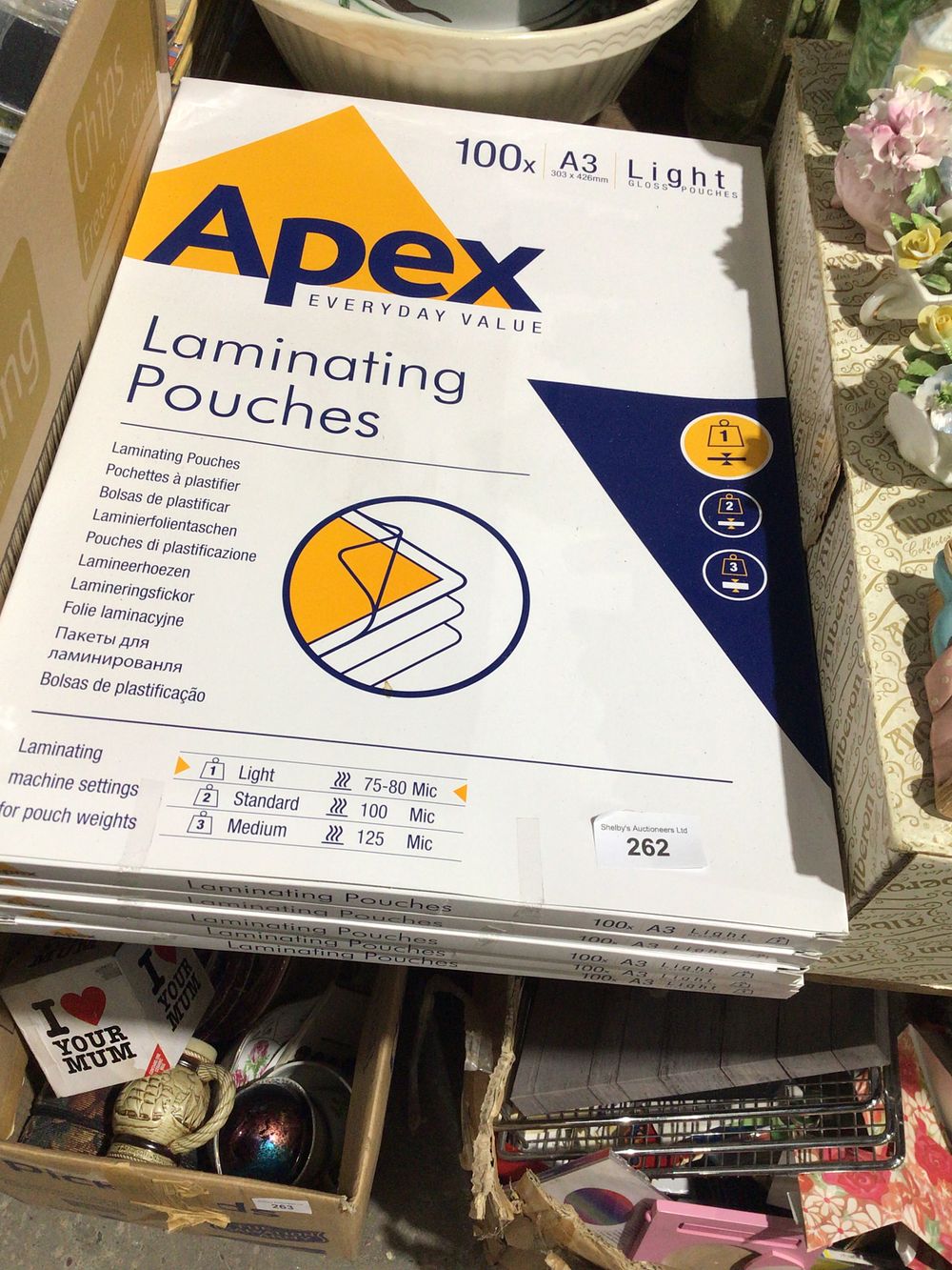 Lot 262: 5 packets of apex a 3 lamination pouches