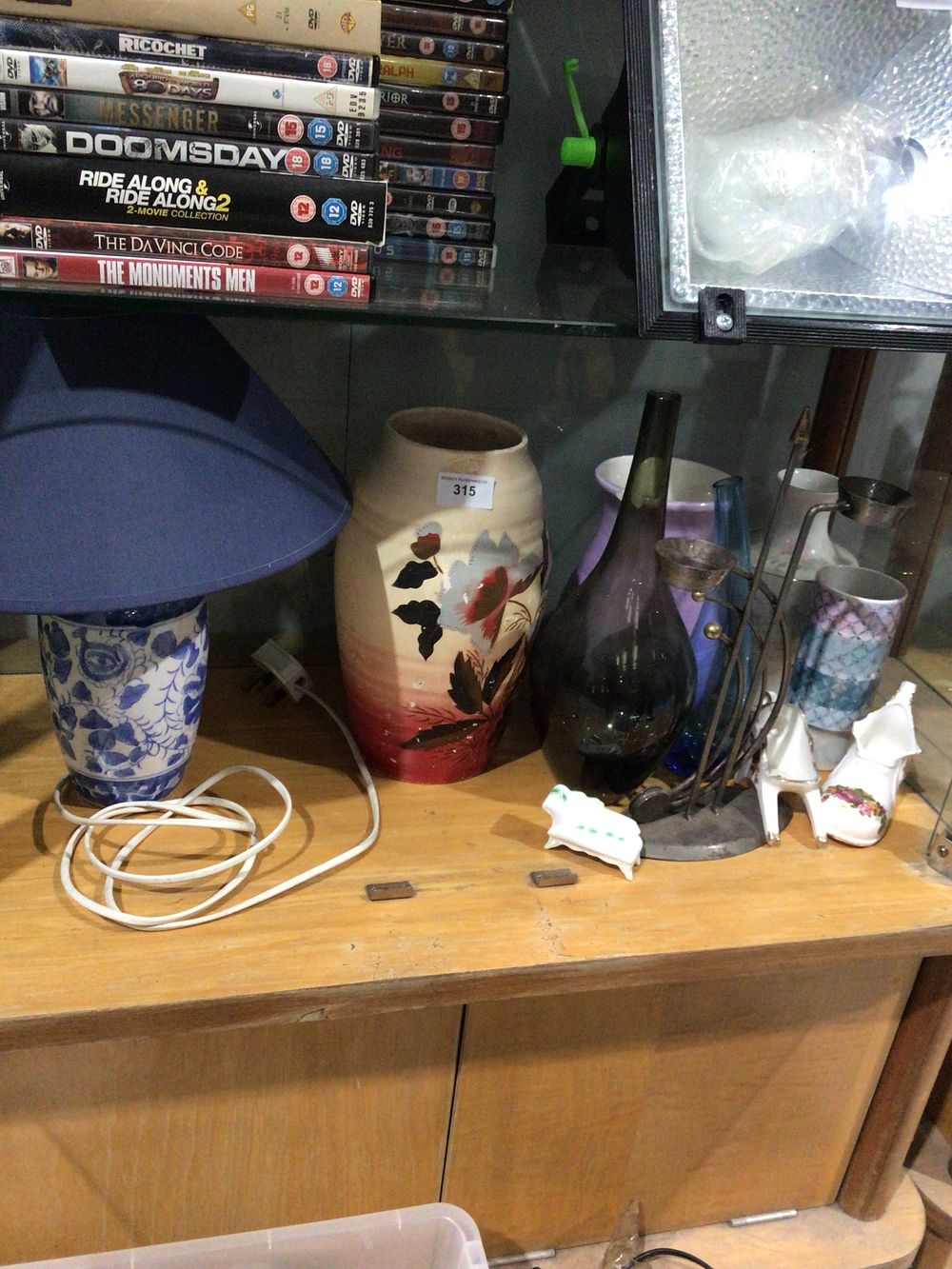 Lot 315: Selection of pottery ware with oriental style lamp