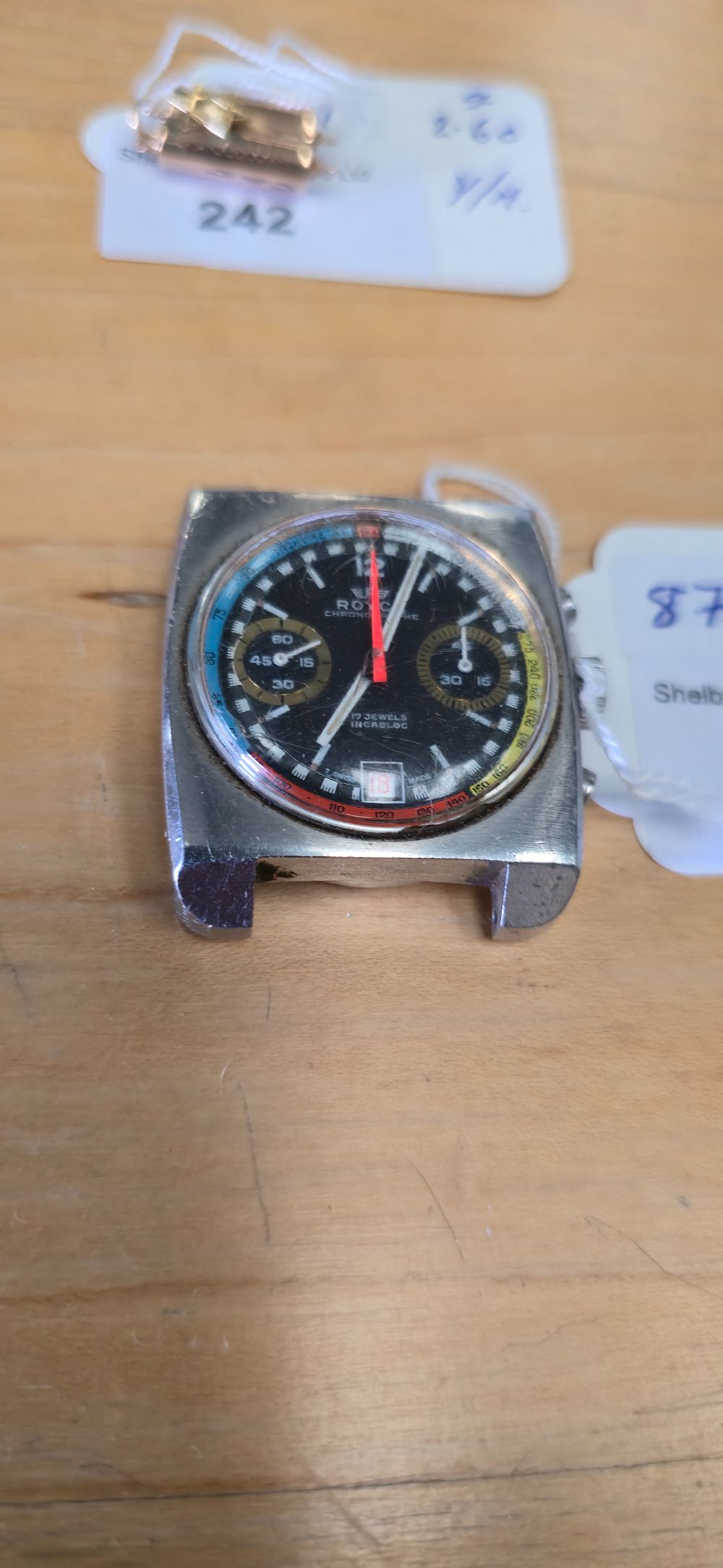 Lot 243: Vintage Royce, rainbow Chrono graph, men’s Swiss steel...