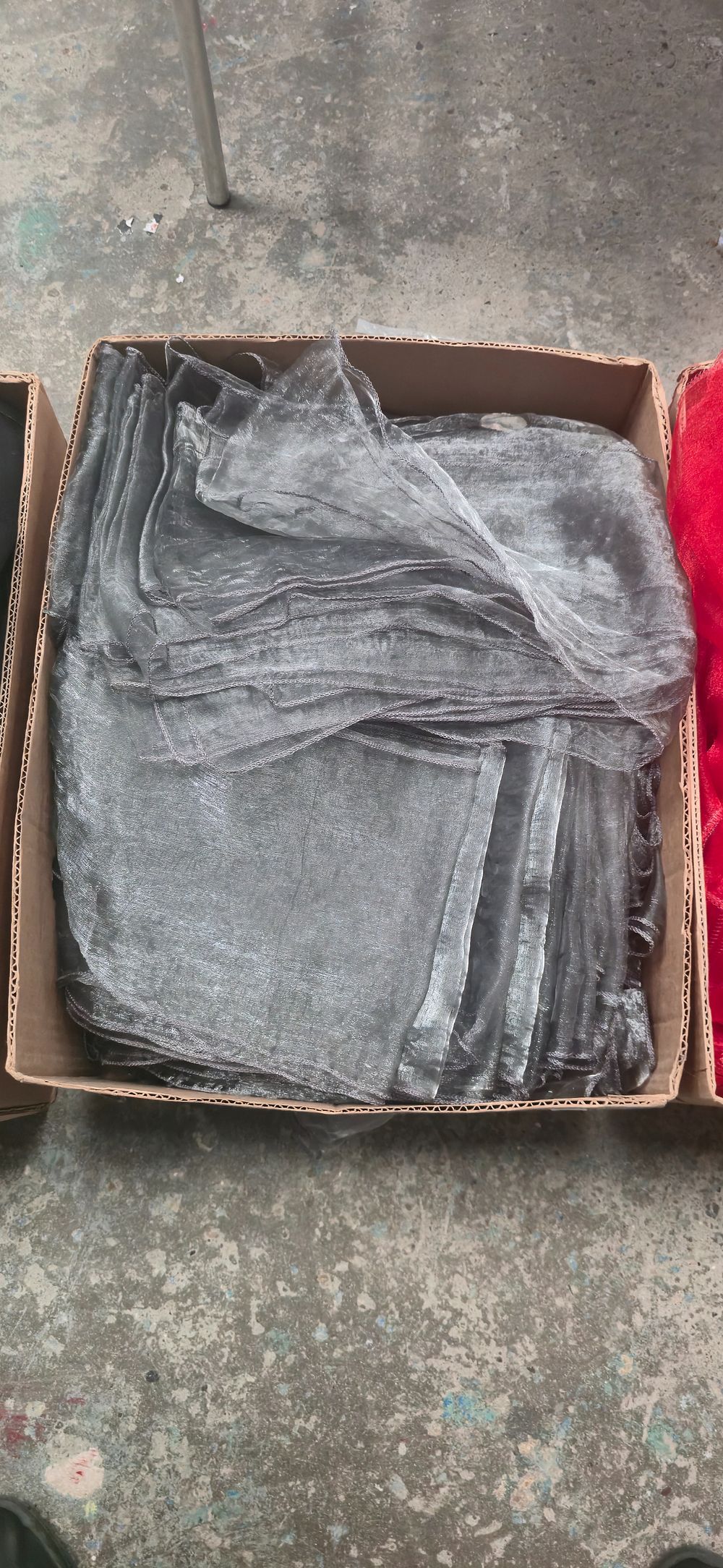 Lot 505: Box containing metallic grey chair, tiebacks