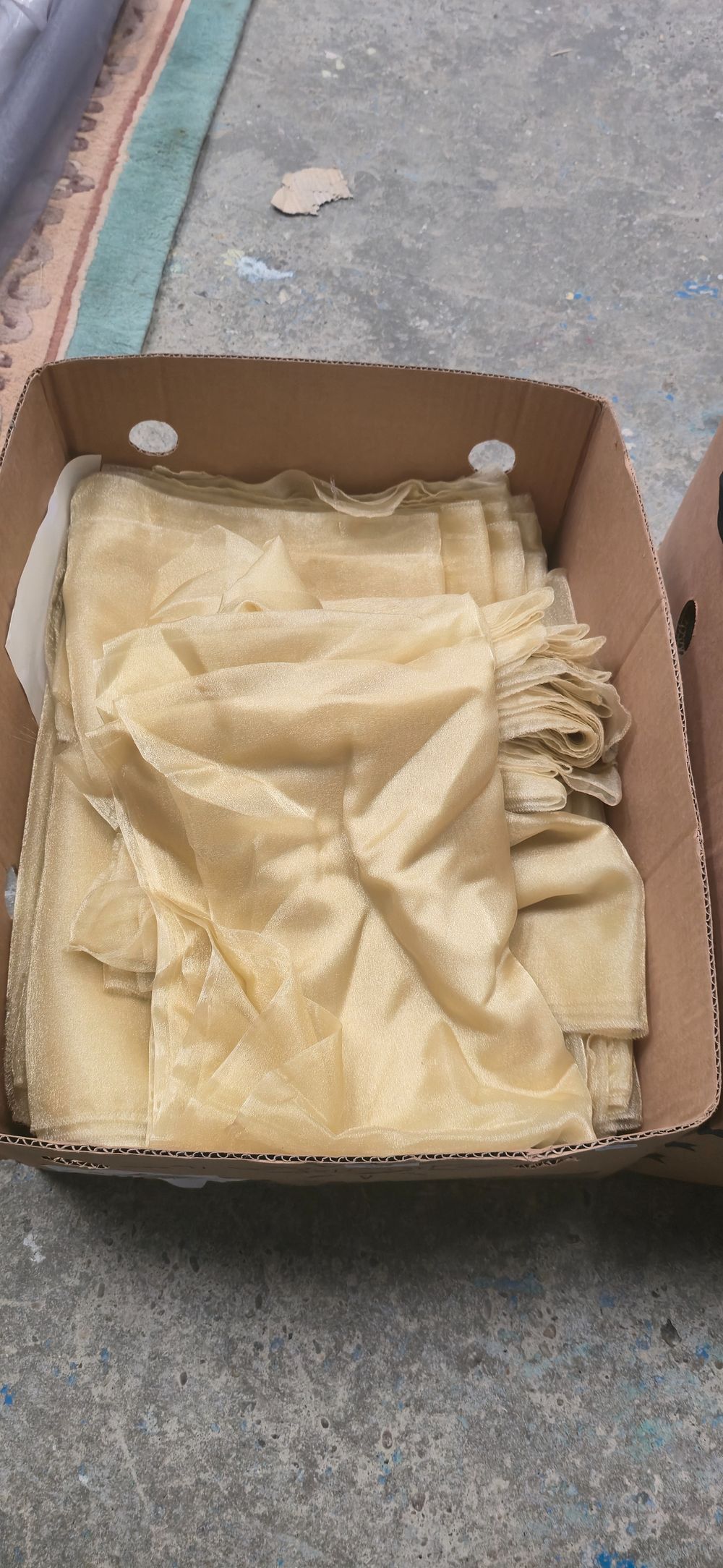 Lot 507: Box containing champagne, gold coloured chair, tiebacks