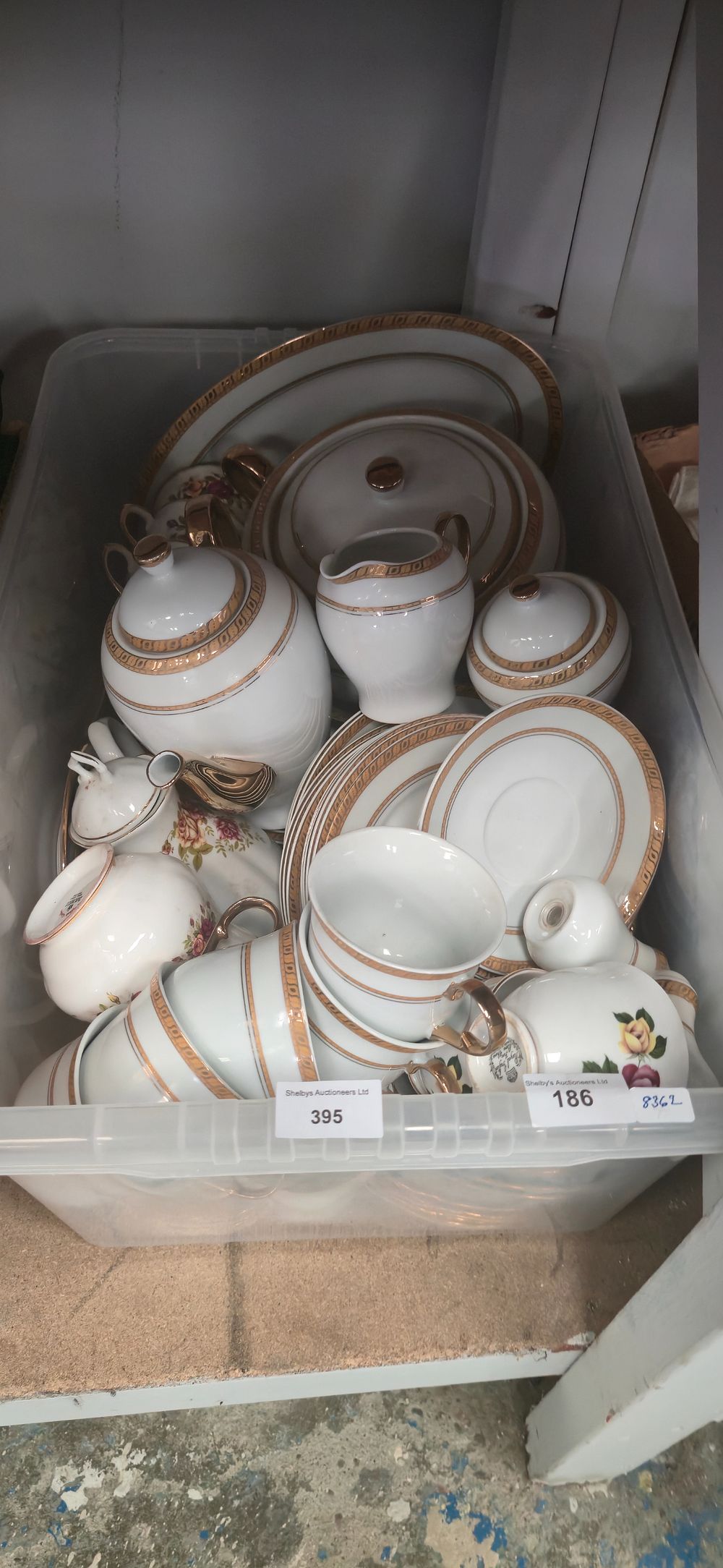 Lot 395: Box containing royal fine porcelain tea set also...
