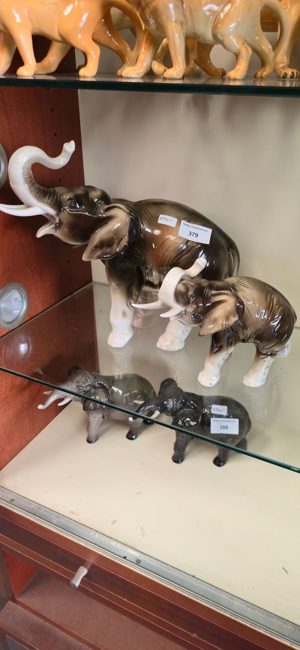 Lot 379: Royal dux Mother and baby elephant figurines Both...