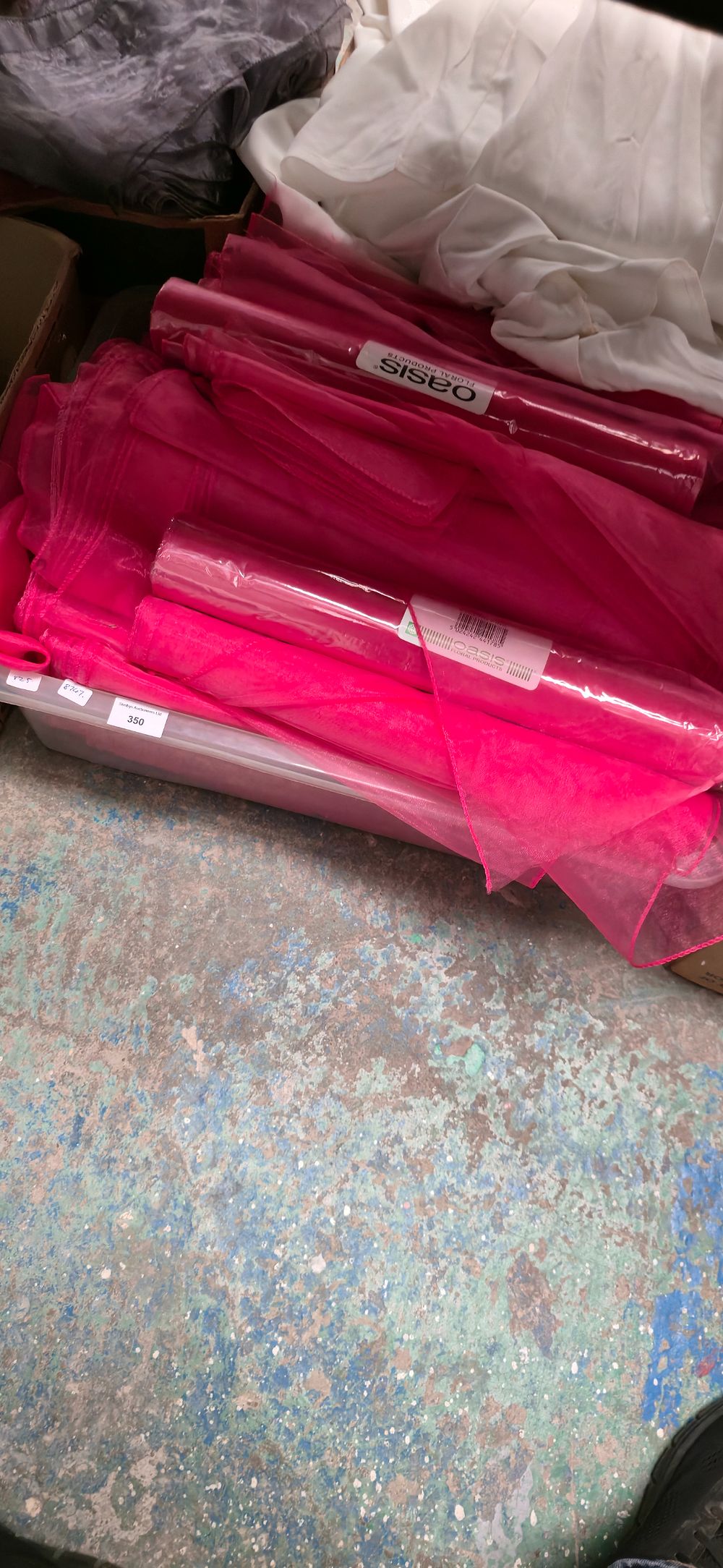 Lot 350: Box containing 25 fuchsia, pink chair, tiebacks with...