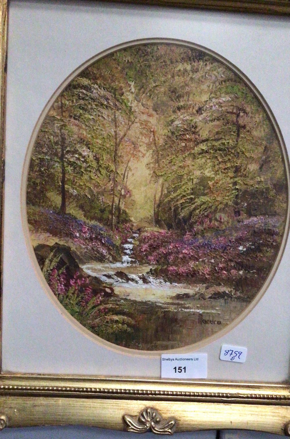 Lot 151: Pair of Macedra Framed Circular Landscape Acrylic Paintings