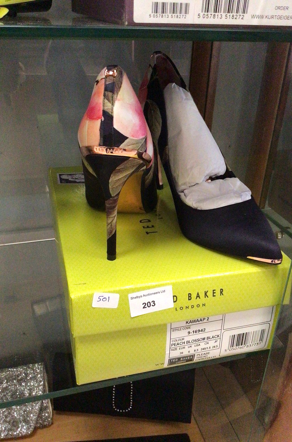Lot 203: Ted Baker London Peach Blossom Black High Heels